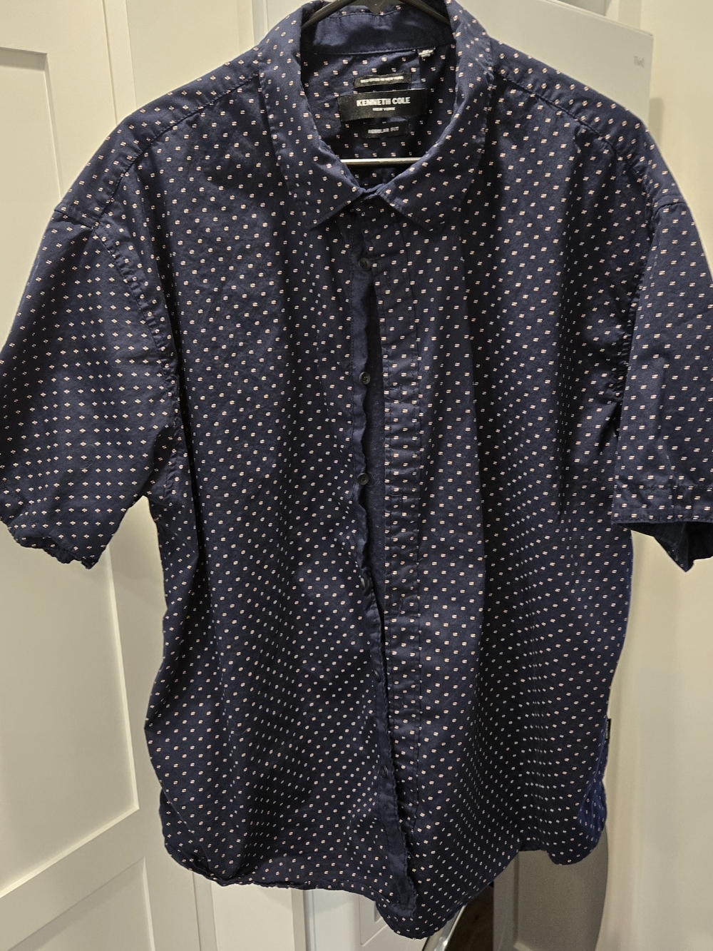 Kenneth Cole Navy Short-Sleeve Button-Up with White Dot Print